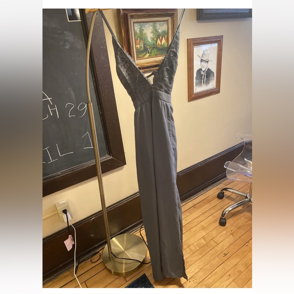 TOBI Long Grey Blue dress With Slit And  lace. Size small.